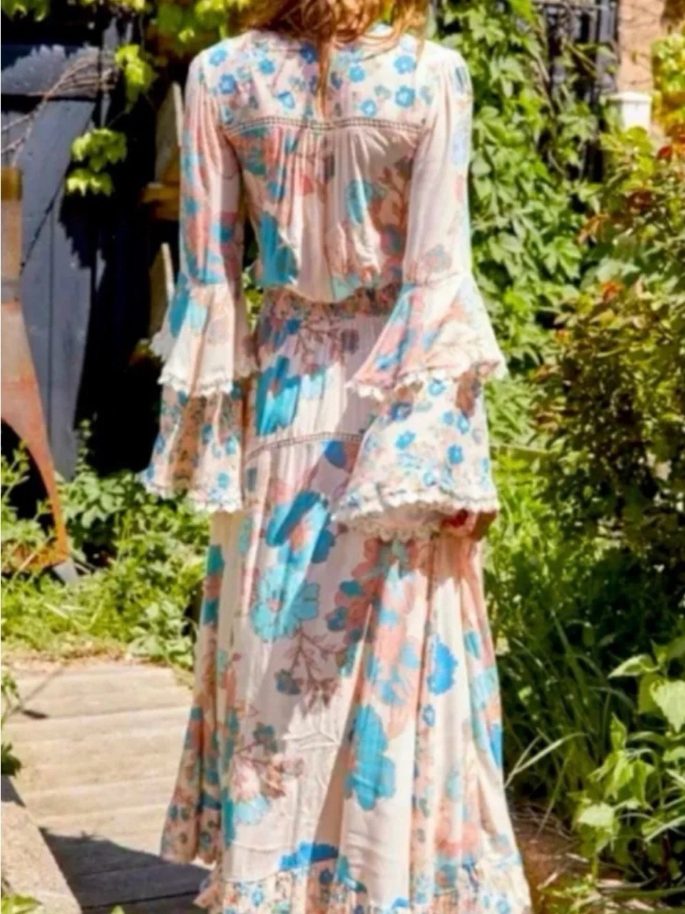 Free People‎ Intimately Penny Printed Bodysuit Bell Sleeve Boho Dress Small NWT